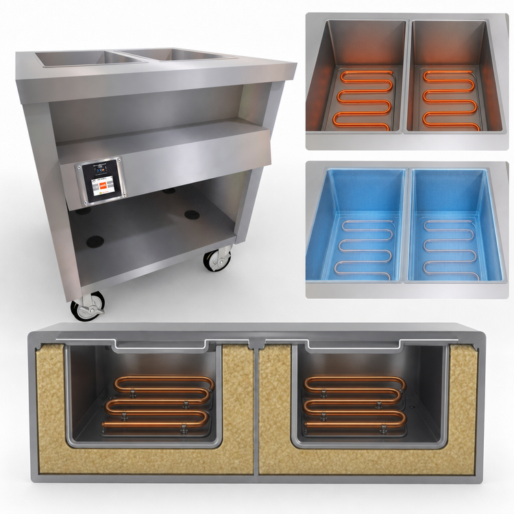 Product image #4 for Thurmaduke TWHF-32 Ganged Waterless Well, Mobile, 2-Pan Capacity