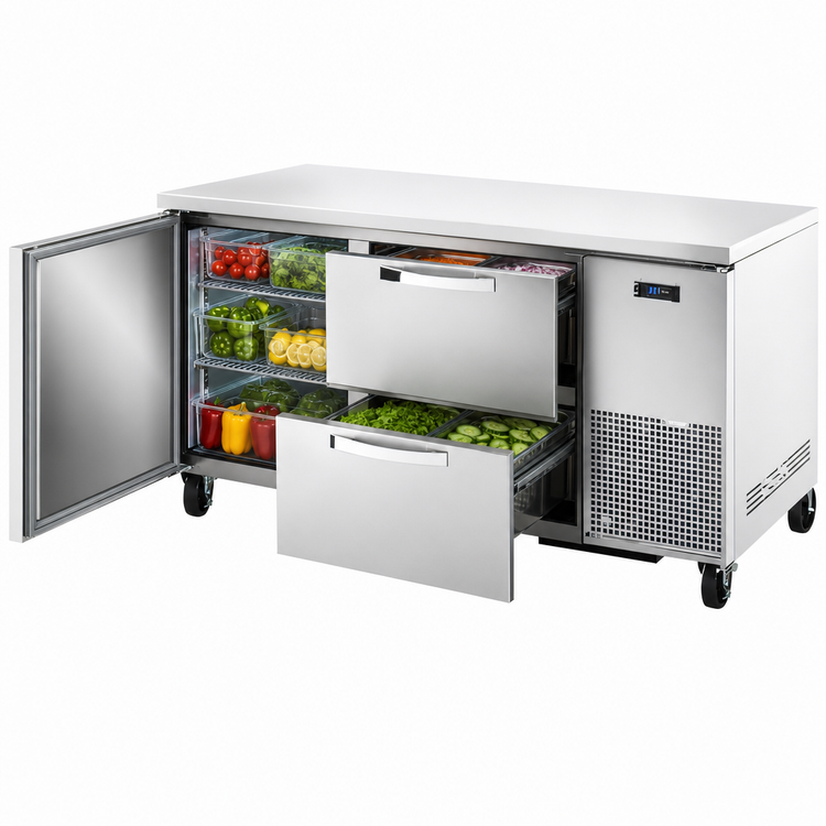 Product image #4 for True SPEC Series 2-Section Deep Undercounter Refrigerator with 1 Door and 2 Drawers, Stainless Steel, 33°F to 38°F