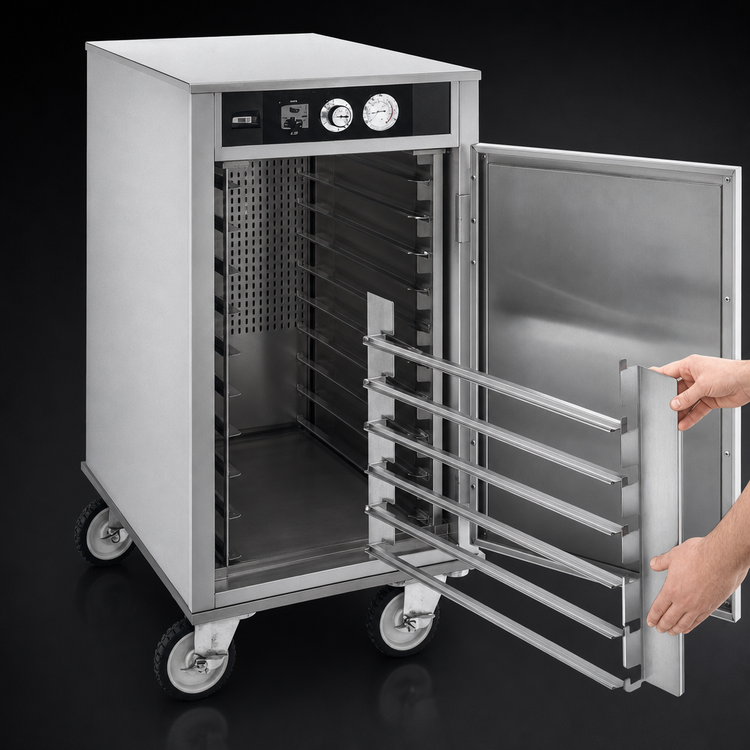 Product image #4 for Carter-Hoffmann PH129 Mobile Stainless Steel Heated Holding Cabinet, 9-Pan Capacity, Top-Mounted Forced-Air Heat, Right-Hinged Solid Door