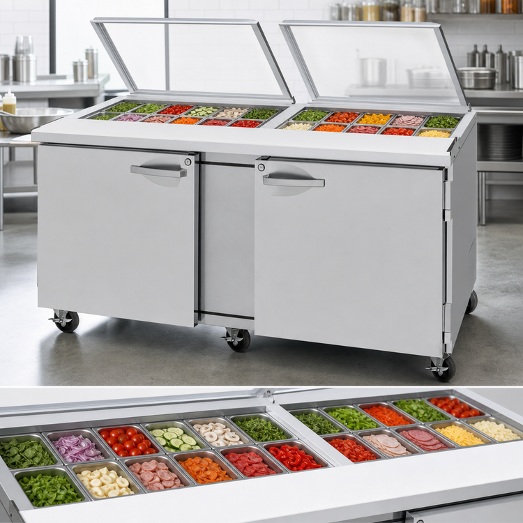 Product image #4 for Turbo Air PRO Series 72-5/8 Inch Two-Section Sandwich/Salad Prep Table with Glass Lid, 18-Pan Capacity