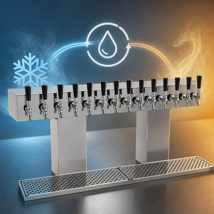 Product image #4 for Glastender 14-Faucet Countertop Glycol-Cooled Bridge Draft Dispensing Tower, Mirror Finish