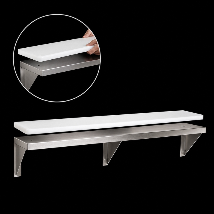 Product image #4 for Advance Tabco Triumph (Supreme) Stainless Steel Carving Station Shelf with Removable 3/8-Inch White Poly Cutting Board