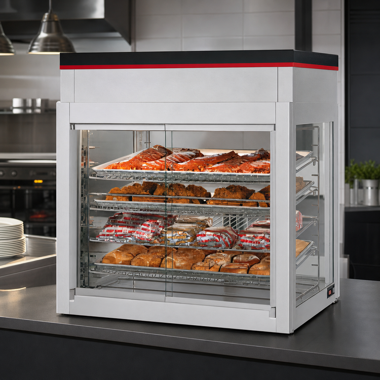 Product image #4 for Hatco Flav-R-Savor® WFST-2X Countertop Humidified Hot Food Merchandising Cabinet, 4-Door, 4-Shelf, Clear Anodized Finish