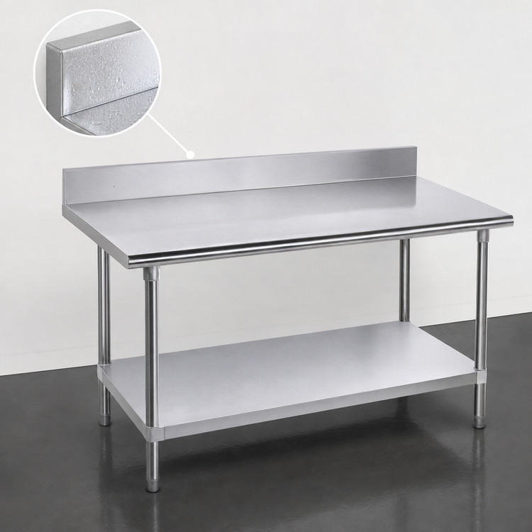 Product image #4 for Advance Tabco 108-Inch x 30-Inch Stainless Steel Work Table with 5-Inch Backsplash and Undershelf
