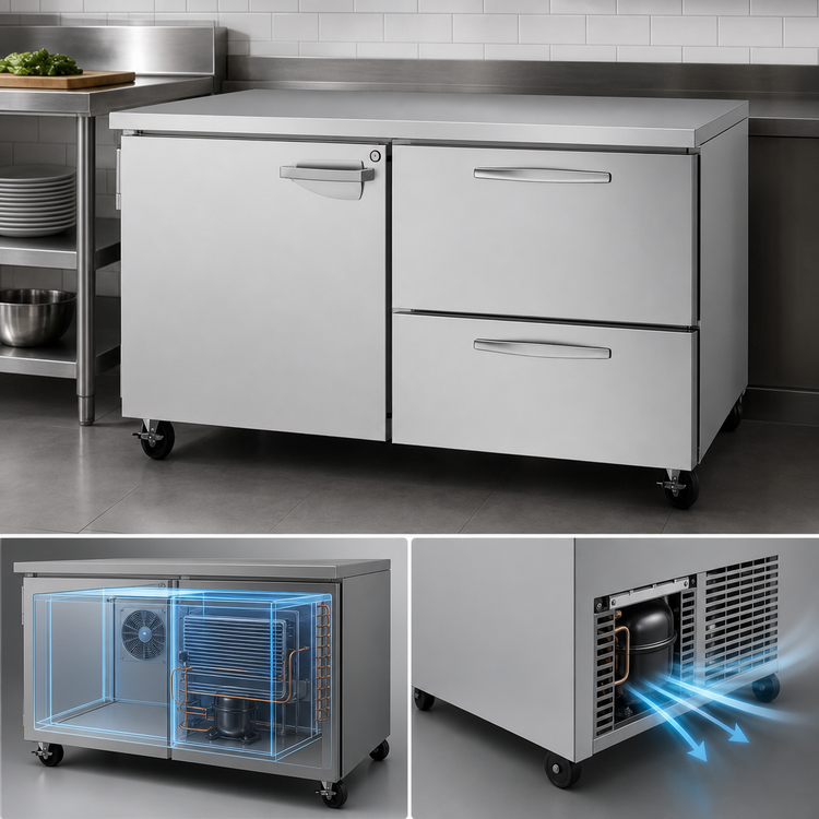 Product image #5 for Turbo Air PRO Series Two-Section Undercounter Freezer with Doors and Drawers, 17 Cu. Ft., Self-Contained, Stainless Steel