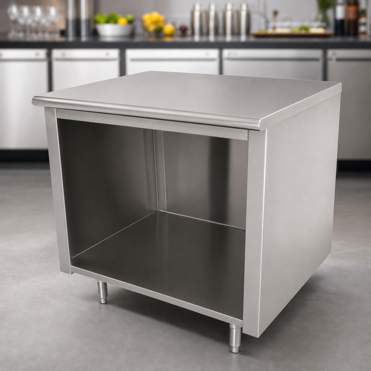 Product image #4 for Advance Tabco 96-Inch x 30-Inch Flat Top Stainless Steel Work Table with Open Front Cabinet Base, 14-Gauge 304 Top