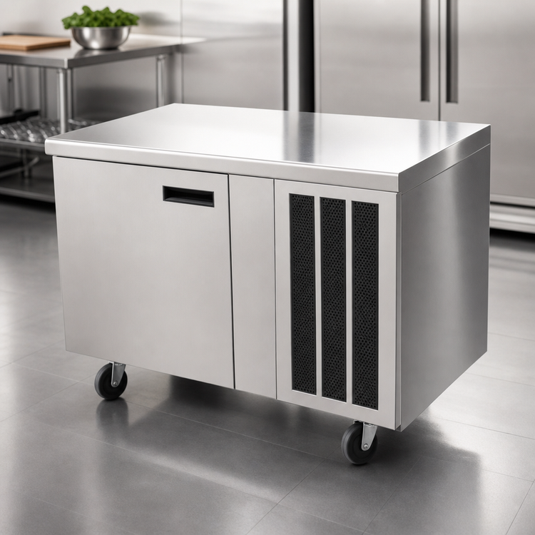 Product image #4 for Delfield 60-Inch Two-Section Refrigerated Work Table with Doors, Side-Mounted Self-Contained Refrigeration