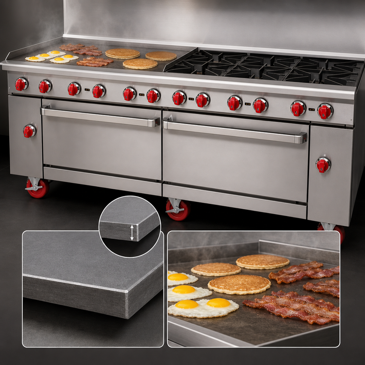 Product image #4 for American Range 72-Inch Commercial Gas Range with 36-Inch Left Griddle, 6 Open Burners, and 2 Convection Ovens