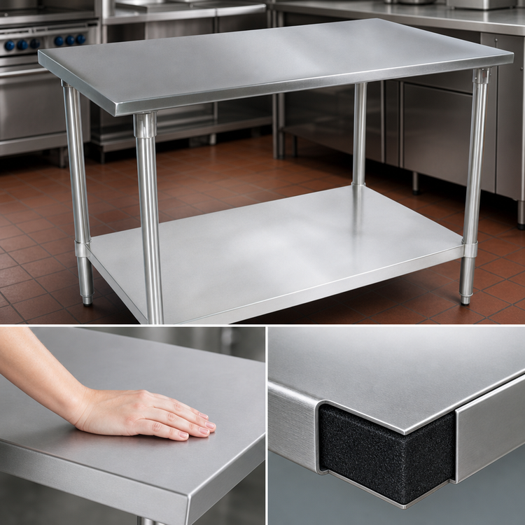 Product image #4 for John Boos Stallion 108-Inch x 24-Inch 16-Gauge 300 Series Stainless Steel Flat Top Work Table with Safety Edge and Adjustable Undershelf
