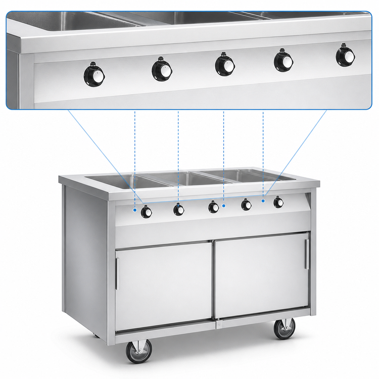 Product image #4 for Randell HTD-5B 72-Inch Electric Mobile Modular Hot Food Table with 5 Sealed Wells and Heated Base