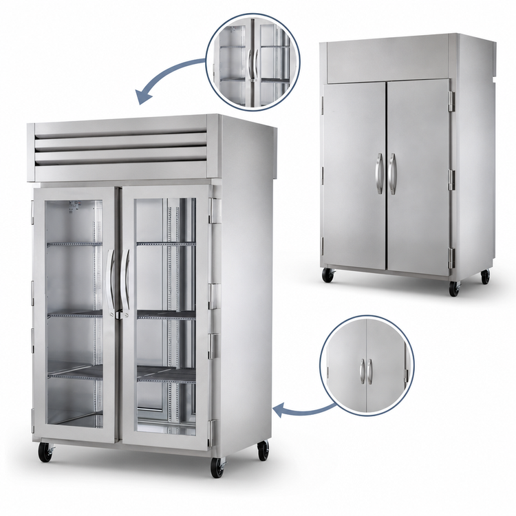 Product image #4 for True SPEC SERIES Pass-Thru 2-Section Stainless Steel Heated Holding Cabinet with Glass Front and Solid Rear Swing Doors