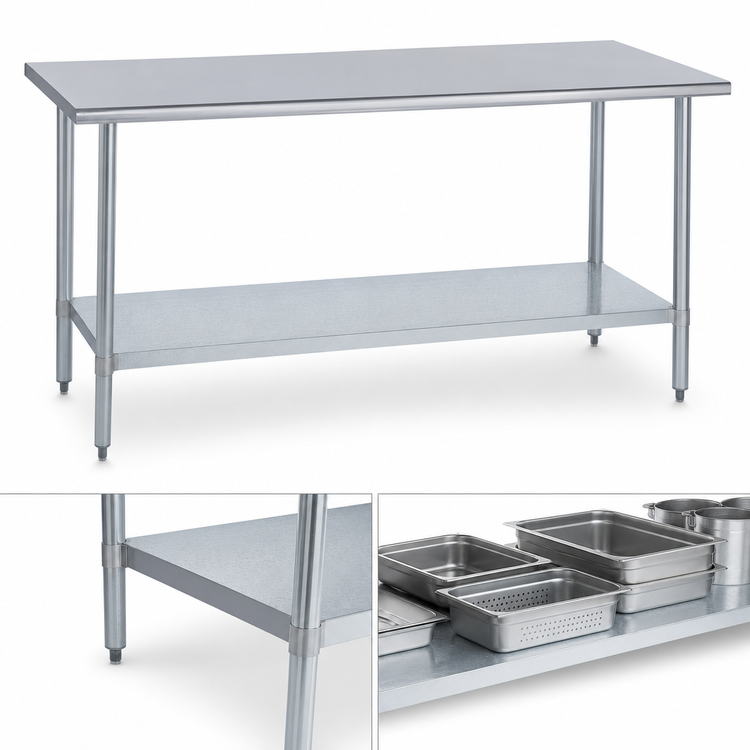 Product image #4 for Duke Manufacturing 144-Inch Stainless Steel Work Table with Galvanized Undershelf and Posts, 30-Inch Deep, Without Backsplash