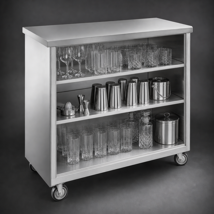 Product image #4 for Weather-All Stainless Steel 4-Foot Portable Back Bar with 3-Sided Storage
