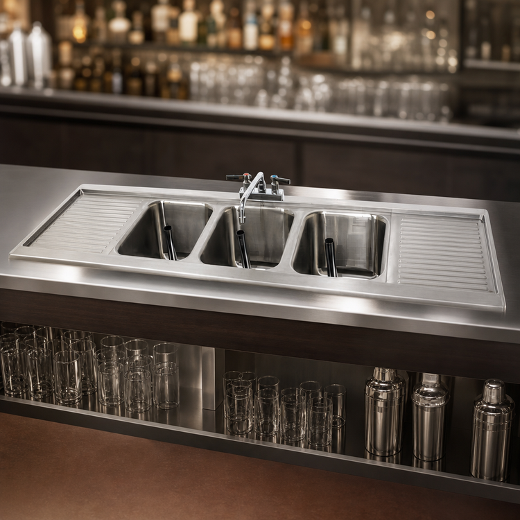 Product image #4 for Advance Tabco Bar King Supreme Drop-In 3-Compartment Bar Sink with Dual Drainboards and Faucet