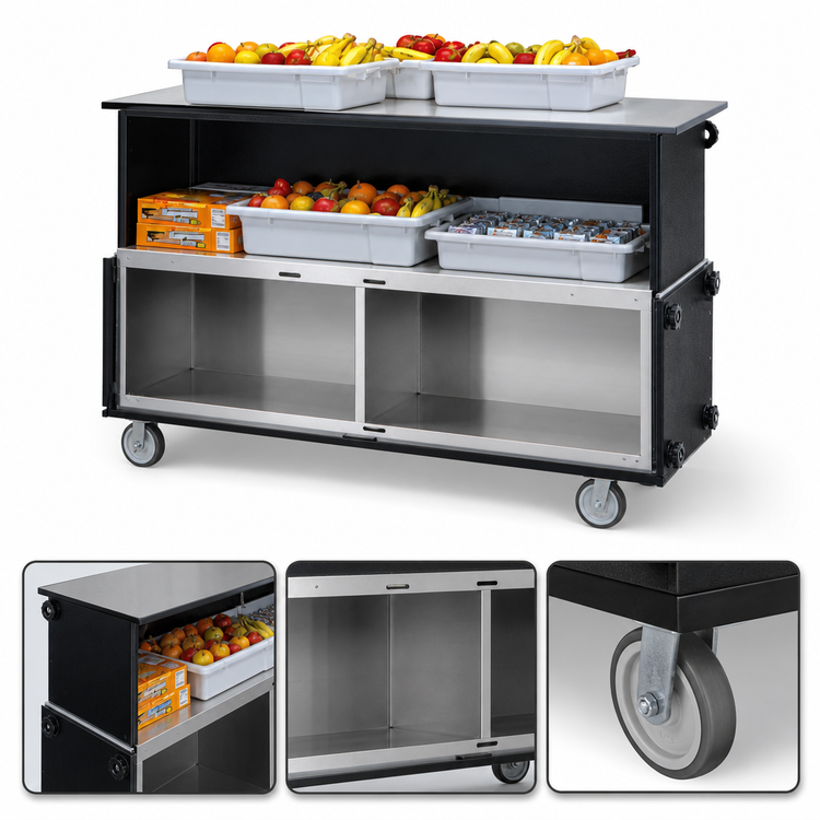 Product image #4 for Dinex Middle School Breakfast Portable Bar with 304 Stainless Steel Work Surface and Black Vinyl Clad Aluminum Exterior