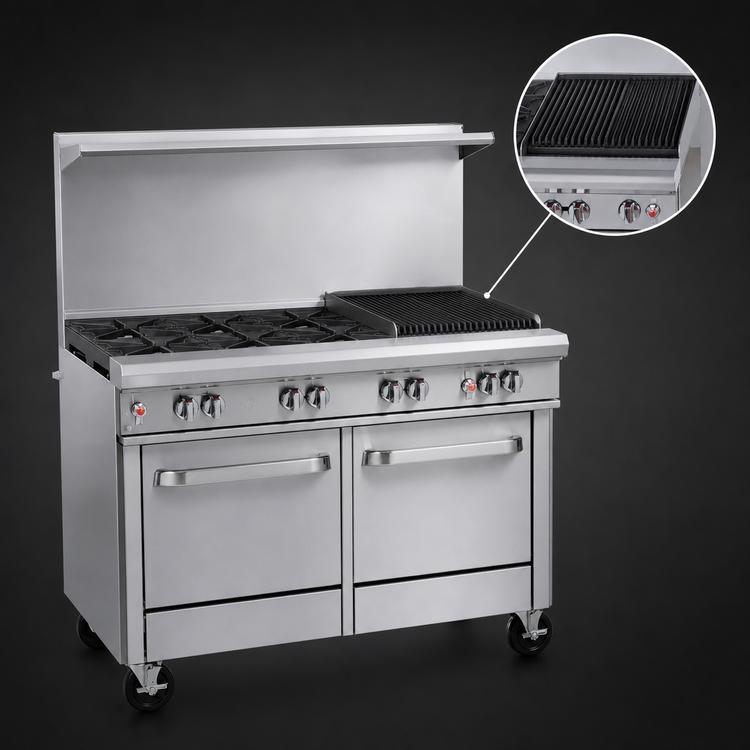 Product image #4 for Southbend Ultimate 48-Inch Commercial Gas Restaurant Range with 4 Star/Saute Burners, 24-Inch Charbroiler, Standard Oven, and Cabinet Base