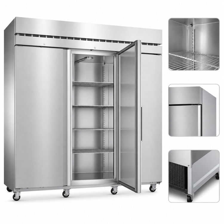 Product image #4 for Hoshizaki Steelheart Three-Section Full Stainless Door Reach-In Refrigerator, 79.03 Cu. Ft., Standard Depth, Top-Mounted Self-Contained