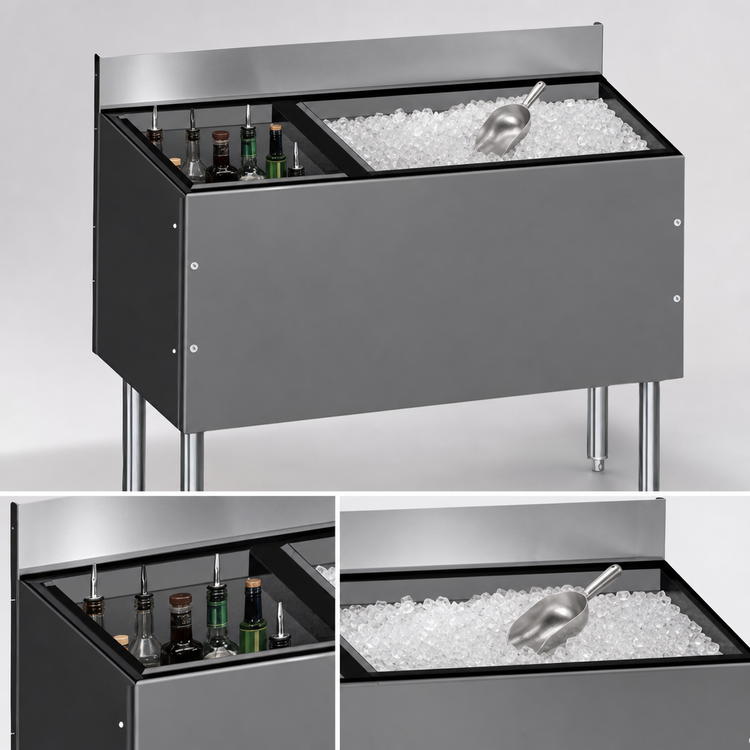 Product image #4 for Choice Extra Deep 48-Inch Underbar Combo Ice Bin/Cocktail Unit with Left Bottle Well and 10-Circuit Cold Plate
