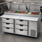 Thumbnail image #4 for Beverage Air DPD72HC-6 Two-Section Refrigerated Deli/Pizza Prep Table, 72-Inch, 6 Drawers, 19-Inch Cutting Board