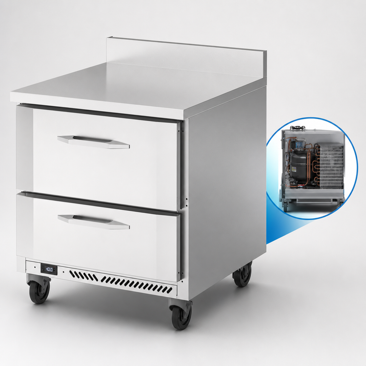 Product image #4 for Victory Refrigeration 32-Inch V-Core Worktop Freezer Counter with 2 Drawers, 7.22 Cu. Ft., Rear-Mounted Self-Contained Refrigeration