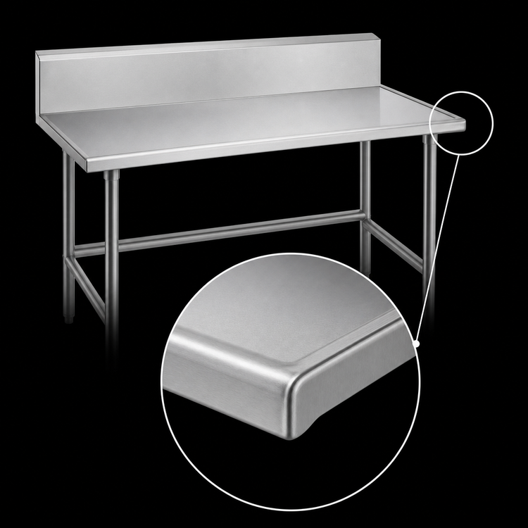 Product image #4 for Advance Tabco 84-Inch x 24-Inch 14-Gauge 304 Stainless Steel Work Table with No-Drip Edge, 10-Inch Backsplash, and Open Base