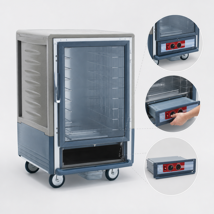 Product image #4 for Metro C5 Insulation Armour Gray Half-Height Heated Holding Cabinet, Clear Door, Fixed Wire Slides, 8-Pan Capacity