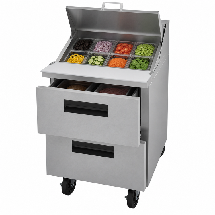 Product image #4 for Hoshizaki Steelheart 27-Inch One-Section Sandwich Top Refrigerator with 2 Drawers and 8-Pan Top