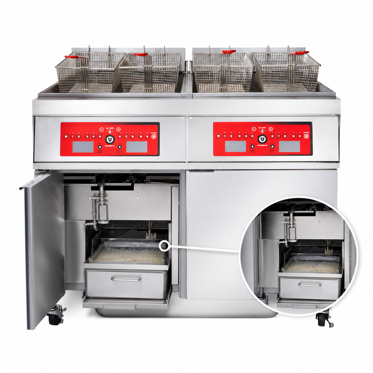 Product image #5 for Vulcan Four-Vat Electric Floor Fryer with Built-In KleenScreen PLUS Filtration and Programmable Computer Controls