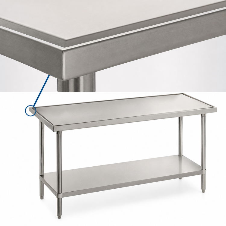 Product image #4 for Advance Tabco 108 Inch x 36 Inch Stainless Steel Work Table with 14-Gauge Top, Countertop Non-Drip Edge and Adjustable Undershelf