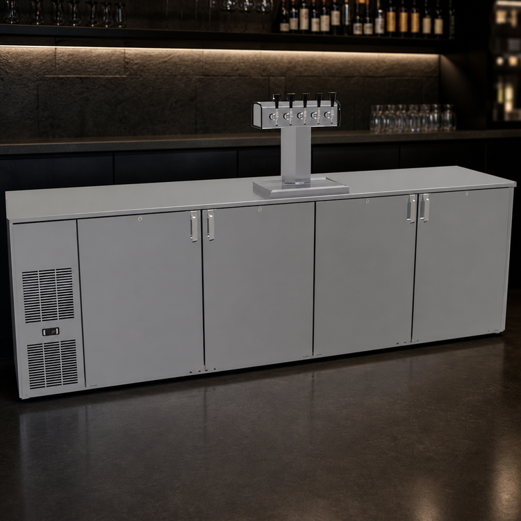 Product image #4 for Glastender C1FB108-DD One-Zone Front-Serviced Bar Profile Draft Dispensing Cooler, 108 Inch, Four-Section