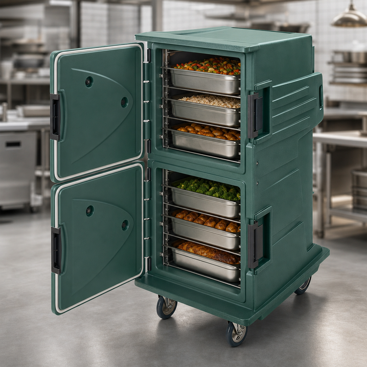 Product image #5 for Cambro Camtherm Tall Profile Electric Hot Holding Cart with Double Doors, Granite Green