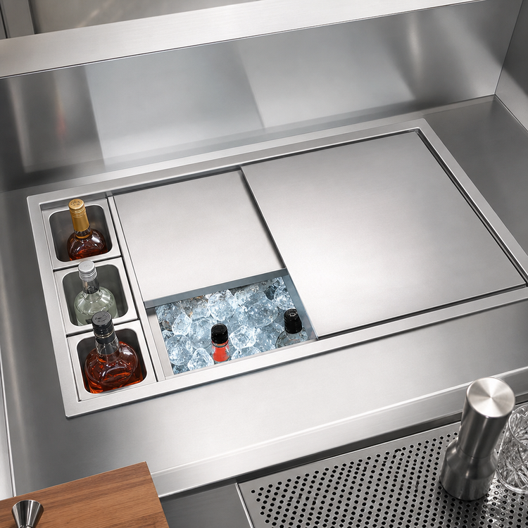 Product image #4 for Top Shelf 42-Inch Underbar Bottle Well with Ice Chest Cover Assembly, 3-Bottle Capacity
