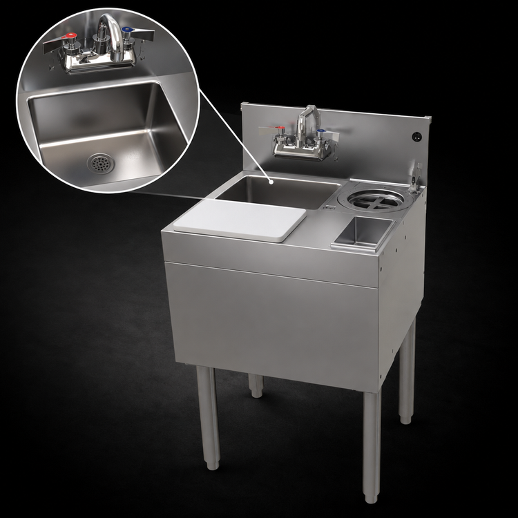 Product image #4 for Glastender Freestanding Underbar Mixology Unit with 1-Compartment Sink, Rinser Faucet, Tool Well and Cutting Board, 20 Inch Wide