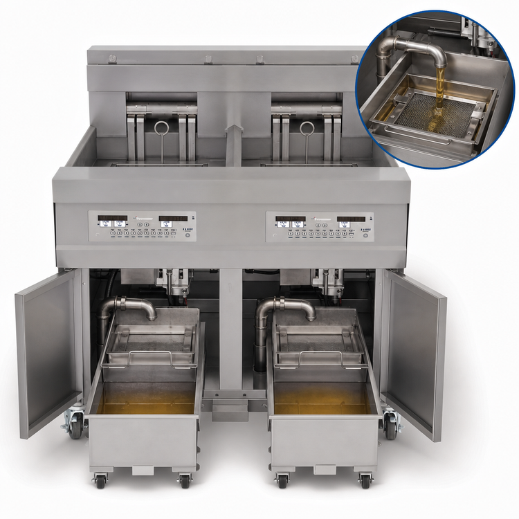 Product image #4 for 21814EF Dual Open-Pot Electric Fryer Battery with Built-In Filtration, 2 x 60 lb Tanks