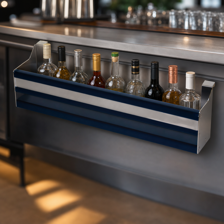 Product image #4 for Advance Tabco Prestige Supreme 36-Inch Single Tier Hang-On Stainless Steel Speed Rail, 9-Bottle Capacity