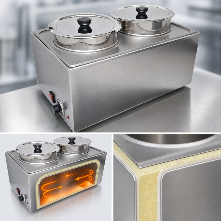Product image #4 for Uniworld Countertop Electric Double Wet Well Food Warmer, Without Drain Valve, 2 x 8 Qt Inserts