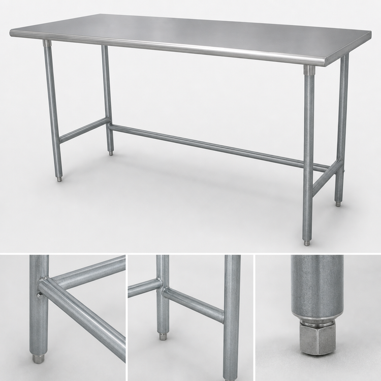Product image #4 for Advance Tabco 108" x 24" Flat Top Open Base Work Table with 14-Gauge 304 Stainless Steel Top and Galvanized Legs