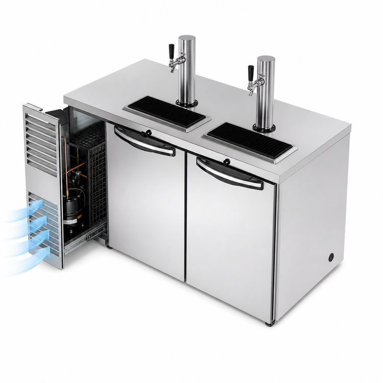 Product image #4 for True Two-Section Refrigerated Draft Bar Cooler, 52-Inch Wide, Left-Side Refrigeration