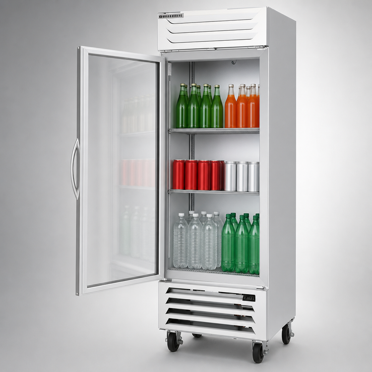 Product image #5 for Beverage-Air Vista® Series One-Section Reach-In Display Refrigerator, Hinged Glass Door, 19.08 Cu. Ft., Bottom-Mounted Self-Contained, R290