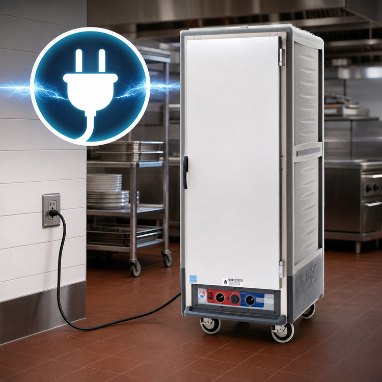 Product image #4 for Metro C5 3 Series Full-Height Low-Watt Heated Holding Cabinet with Gray Insulation Armour, Solid Door, Universal Wire Slides, and Casters