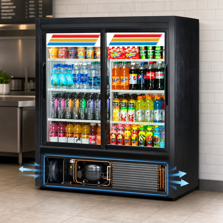 Product image #4 for True Two-Section Narrow-Depth Sliding Glass Door Merchandiser Refrigerator with LED Lighting
