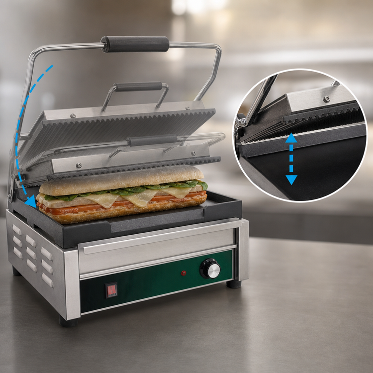 Product image #4 for Waring Commercial Dual-Surface Countertop Panini Grill with 14-1/2 x 11 Inch Cast Iron Cooking Surface
