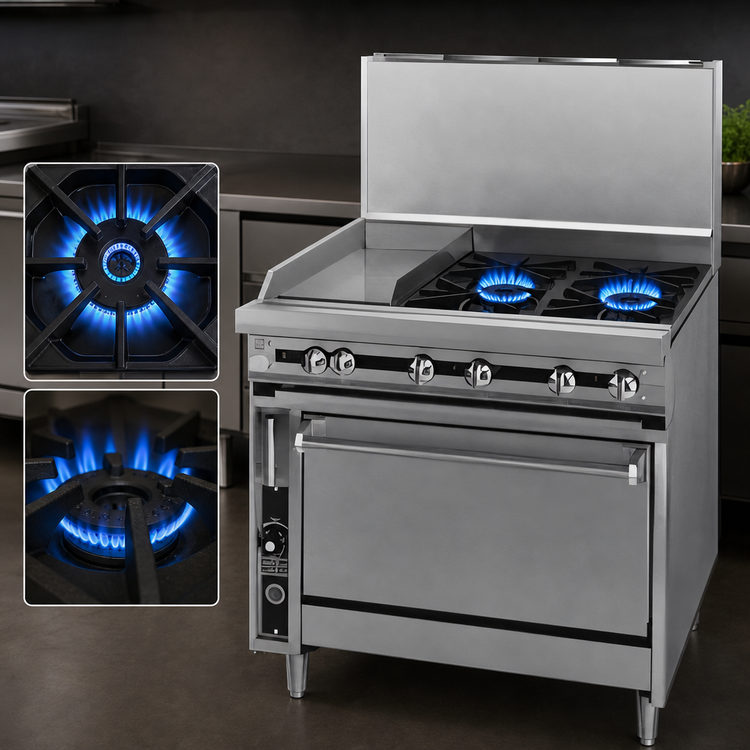 Product image #4 for Titan JTRH-24G-2 Heavy Duty 36-Inch Commercial Gas Range with 2 Open Burners and 24-Inch Griddle