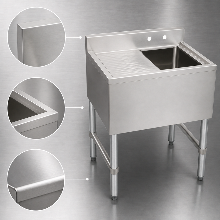 Product image #4 for Serv-Ware 24-Inch 1-Bowl Left-Drainboard Stainless Steel Bar Sink with Backsplash