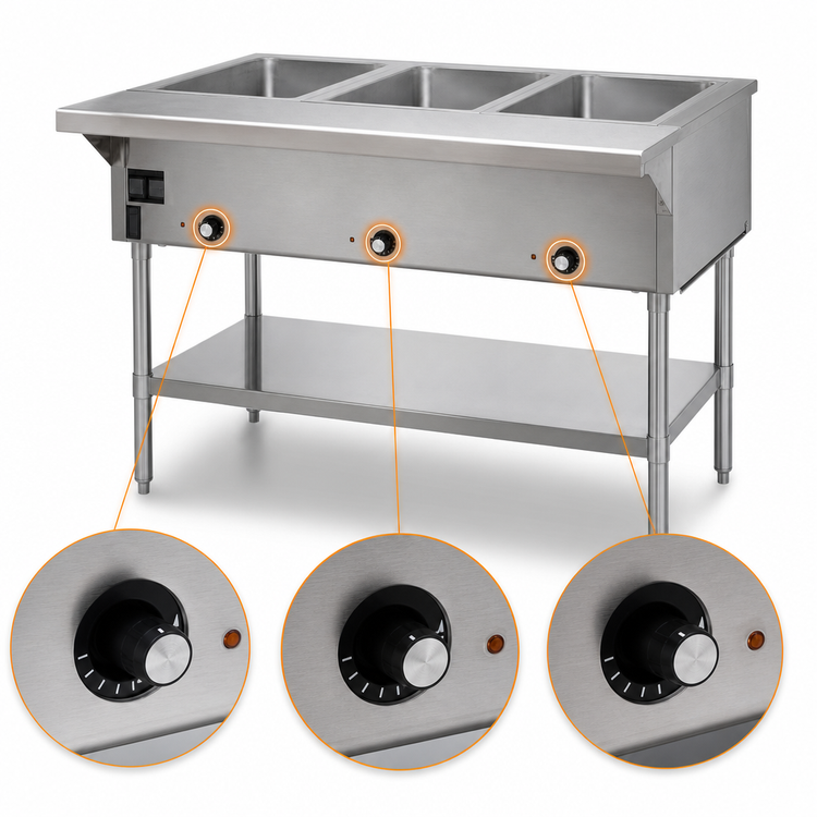 Product image #4 for Eagle Group DHT3-240-3 48-Inch 3-Well Electric Hot Food Table, Open Base, 240V 3-Phase
