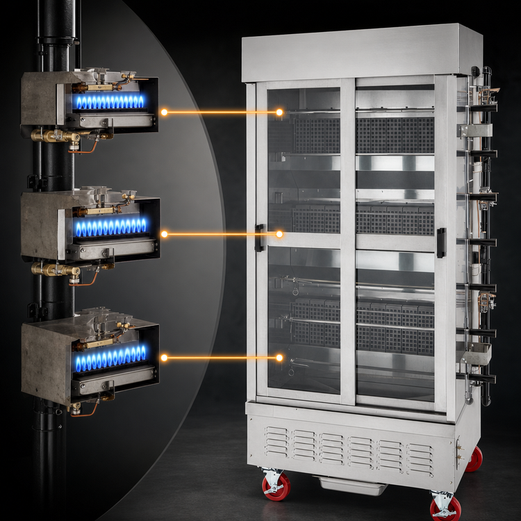 Product image #5 for American Range ACB-7 7-Spit Gas Rotisserie Oven with Tempered Glass Sliding Doors, 35-Chicken Capacity
