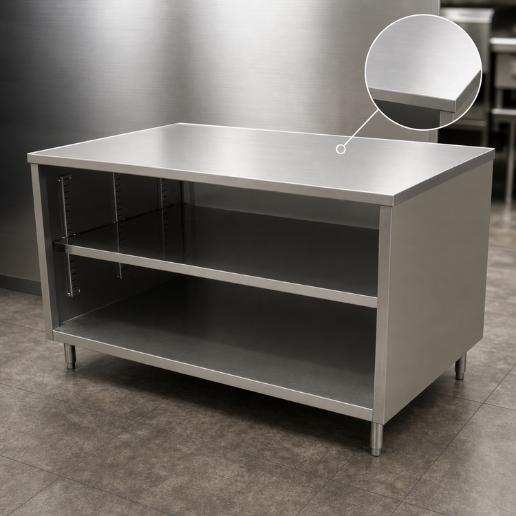 Product image #4 for BK Resources CST-2418 Open Front Chef Table Cabinet Base with 14 Gauge 304 Stainless Steel Top, 18 x 24 x 34-3/4 Inches
