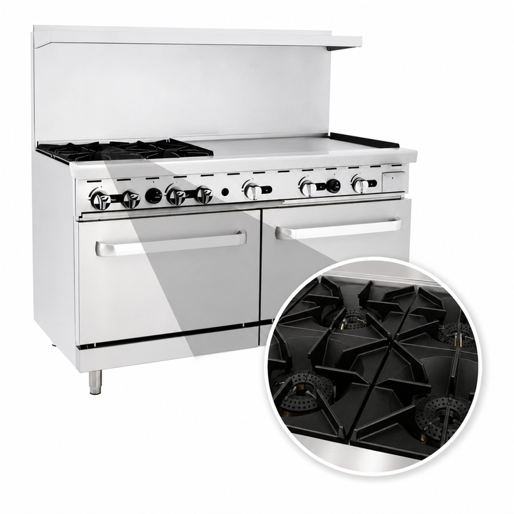 Product image #5 for CookRite 60-Inch Propane Gas Combination Range with 4 Open Burners, 36-Inch Right Griddle, and 2 Ovens