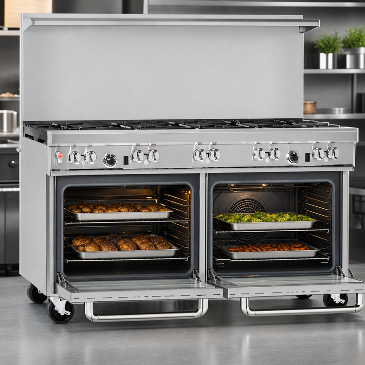 Product image #4 for Ultimate 60-Inch Gas Restaurant Range with 9 Open Burners, Standard Oven, and Convection Oven