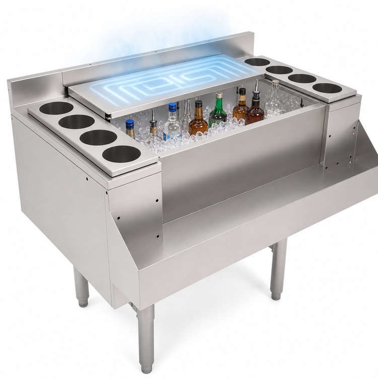 Product image #4 for John Boos Slim-Line 42-Inch Casino Jockey Box Ice Bin / Cocktail Unit with 10-Circuit Cold Plate